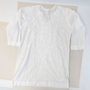 White Linen Shirt Dress 3/4 sleeves large [sku#135]